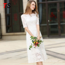 2018 Fashion new design lace dress boat neck short sleeve from factory at hangzhou